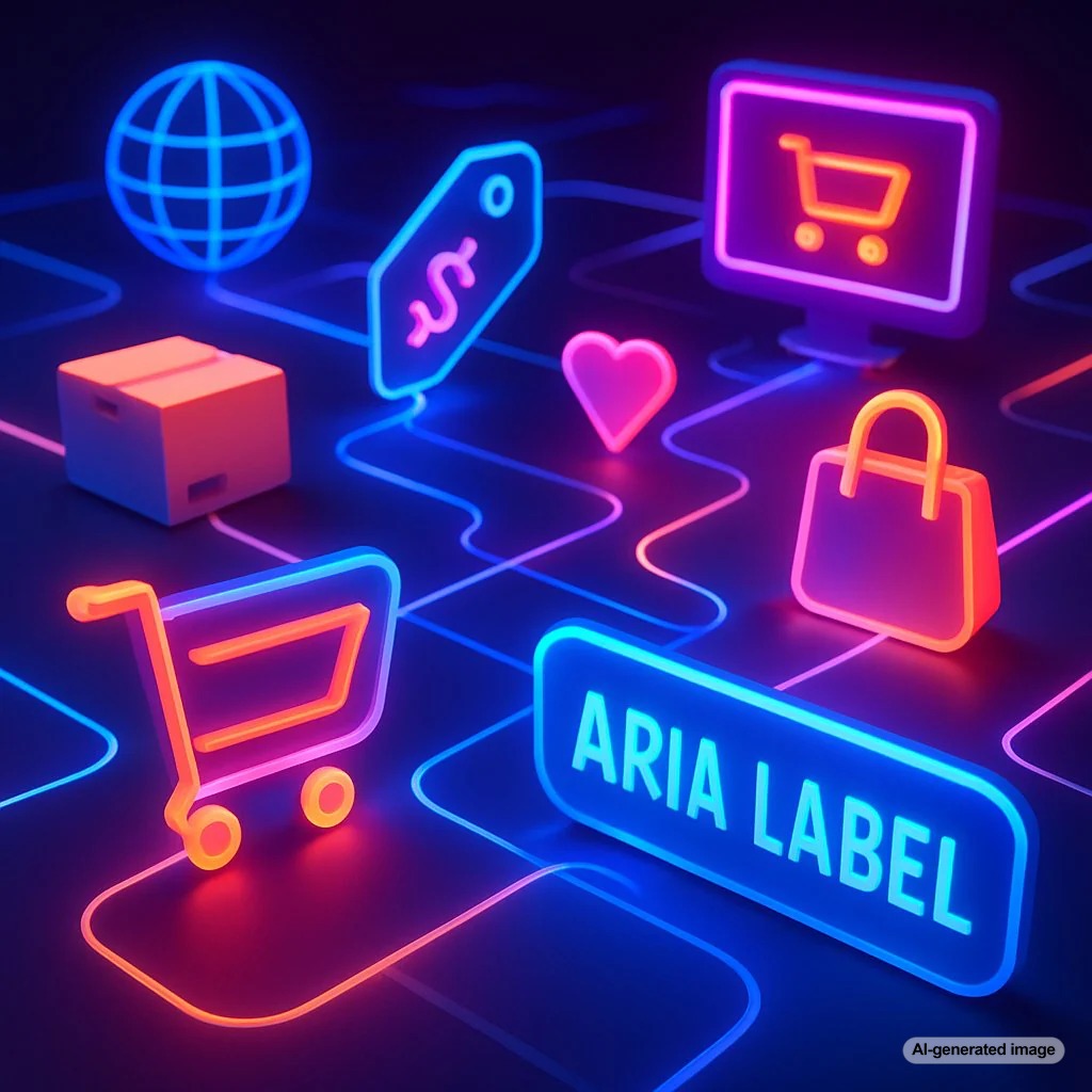 Illustration showing ARIA labels enhancing e-commerce site accessibility and SEO