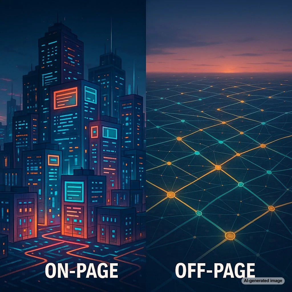 Diagram comparing On-Page SEO vs Off-Page SEO strategies