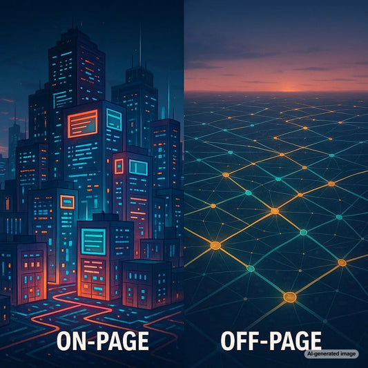 Diagram comparing On-Page SEO vs Off-Page SEO strategies