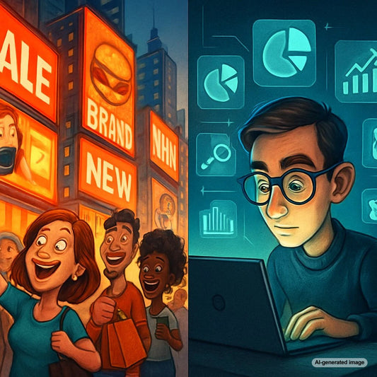 Illustration showing push marketing versus pull marketing strategies