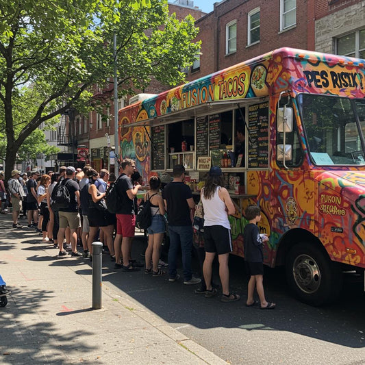 Food truck owner writing a blog post on a laptop