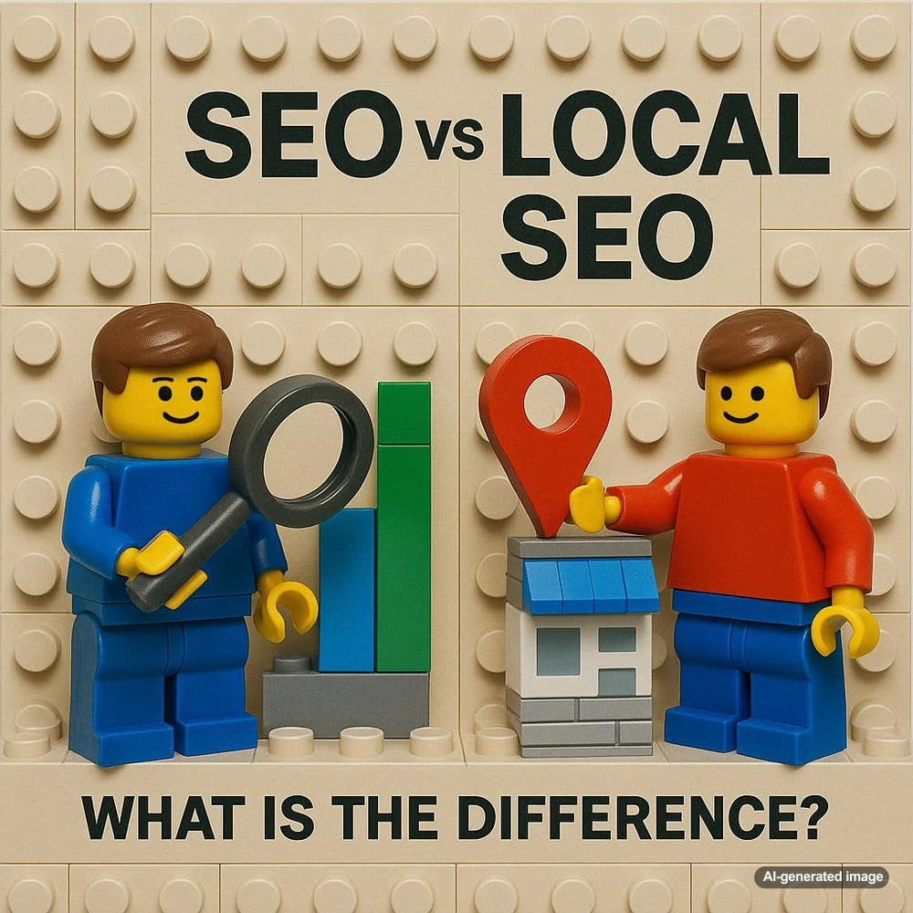 Illustration depicting the differences between SEO and Local SEO strategies