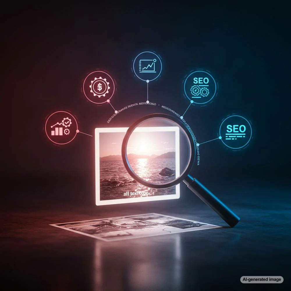 Illustration depicting the importance of image alt tags in SEO and accessibility
