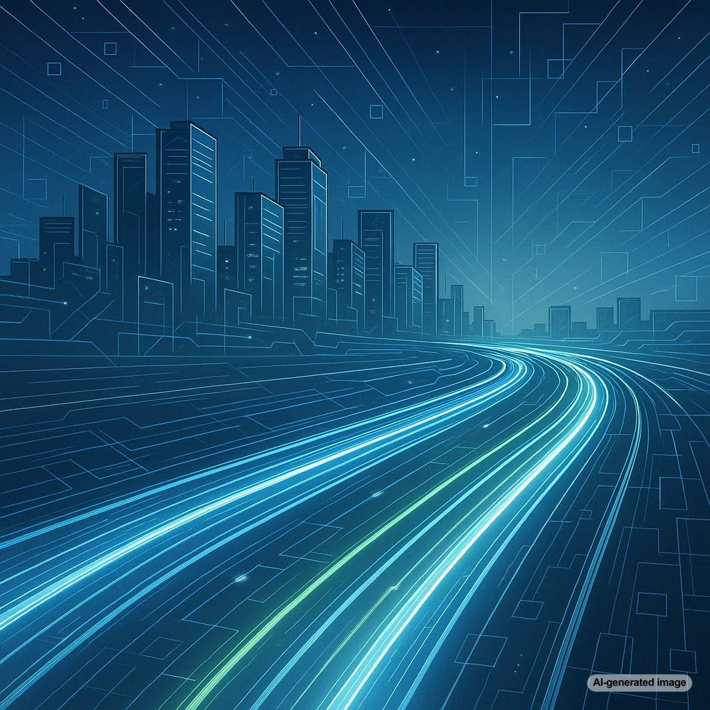 Illustration of a fast-loading website dashboard with speedometer signaling high performance