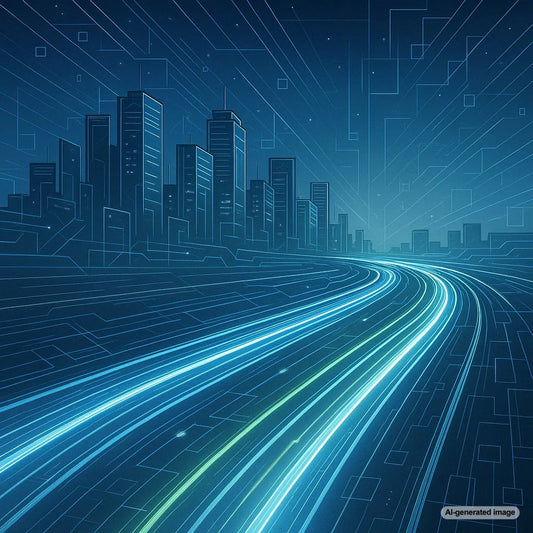 Illustration of a fast-loading website dashboard with speedometer signaling high performance