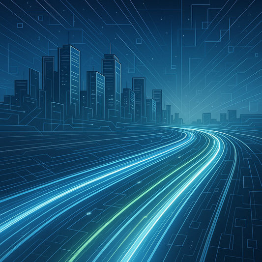 Illustration of a fast-loading website dashboard with speedometer signaling high performance