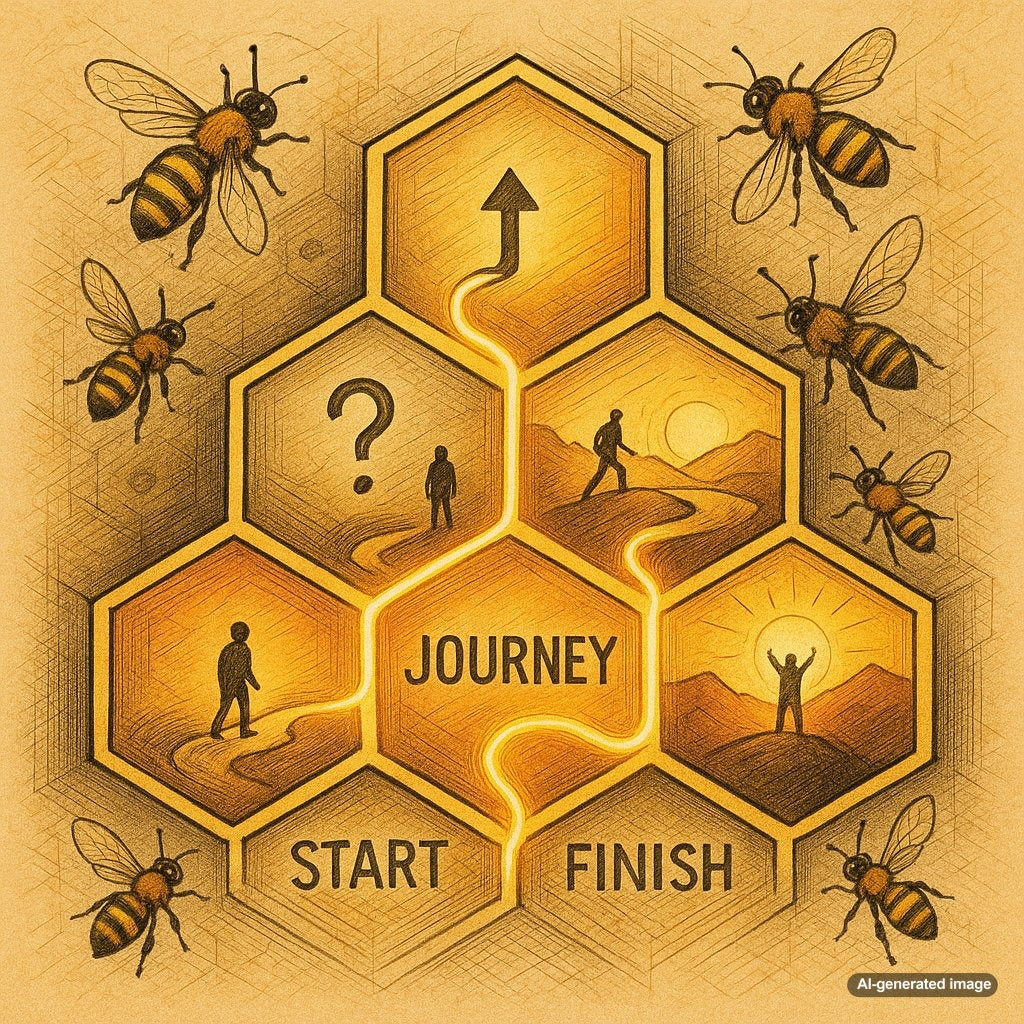 Diagram illustrating the B-Hive content model covering stages from awareness to decision and retention