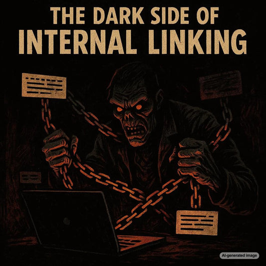 Illustration of tangled web of links representing excessive internal linking in SEO strategy