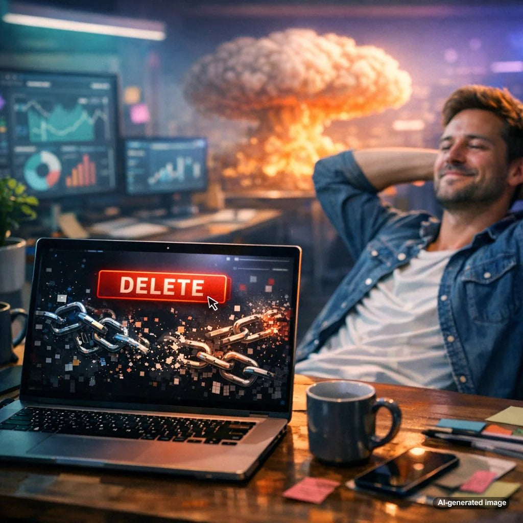 Illustration representing the Google disavow file as a nuclear option for toxic backlinks and link spam cleanup