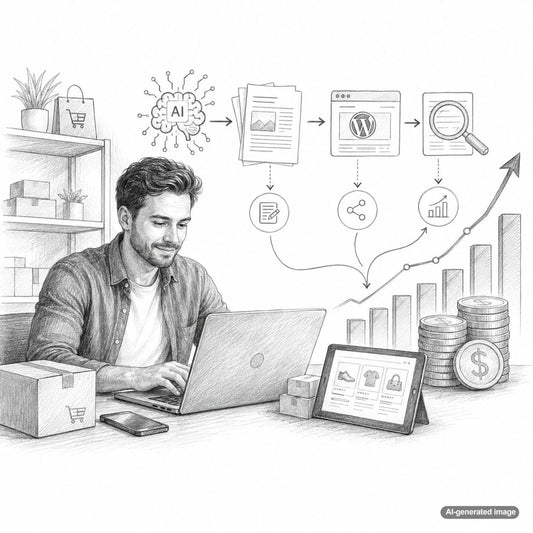 Small business owner reviewing the financial impact of automated blogging and organic search growth