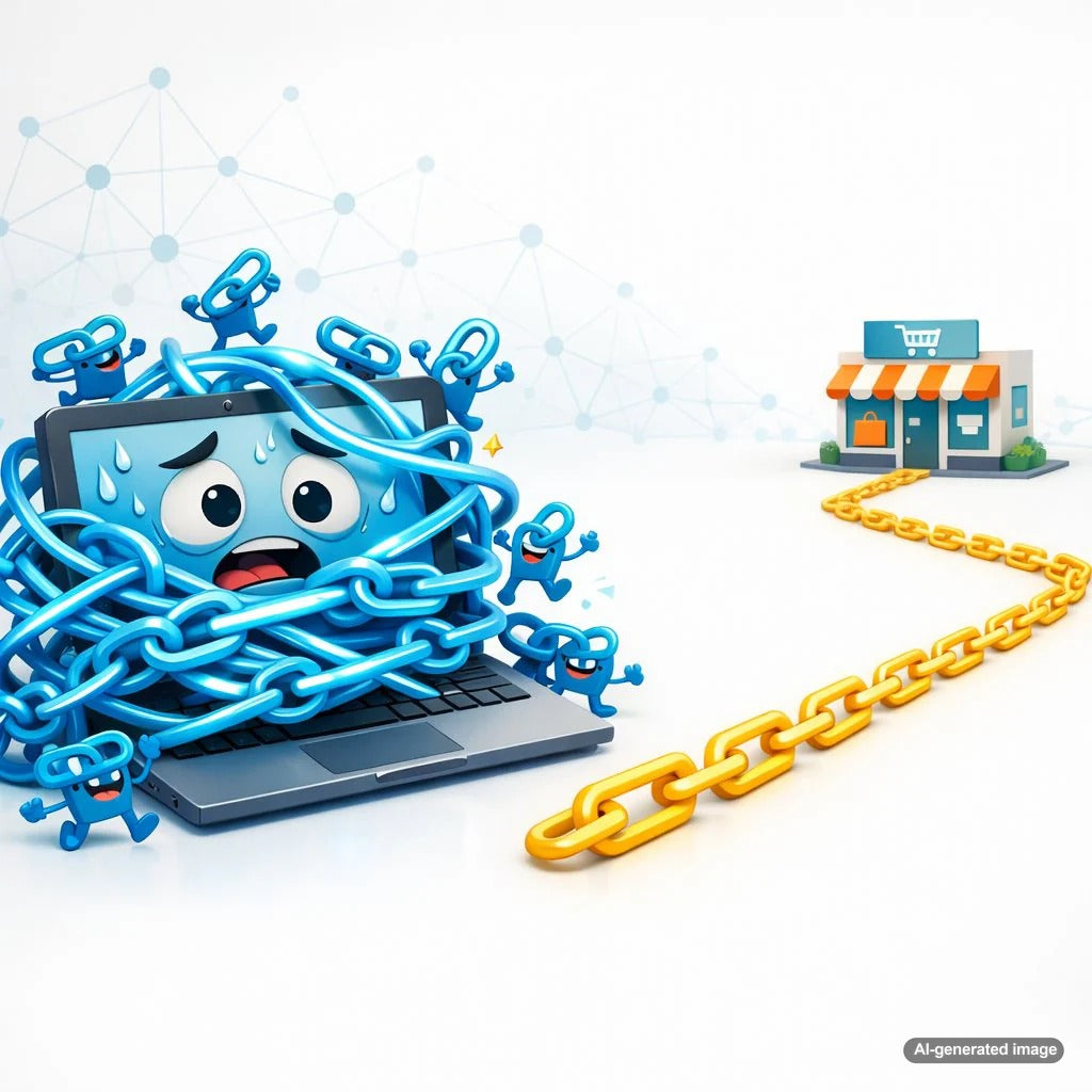 Illustration representing the balance between effective and spammy internal linking strategies in SEO