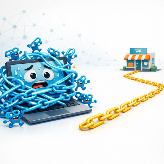 Illustration representing the balance between effective and spammy internal linking strategies in SEO