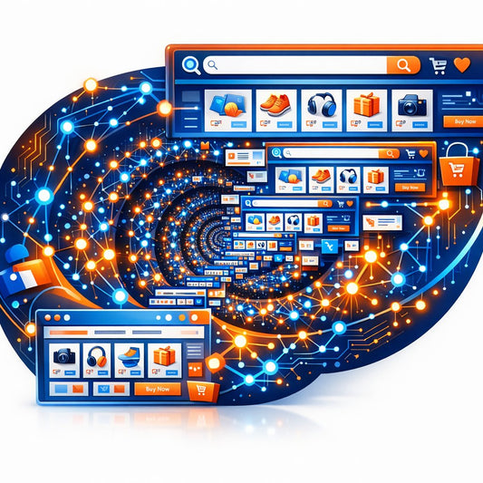 Abstract visualization representing the fractal nature of e-commerce SEO patterns across product pages, categories, and site structure