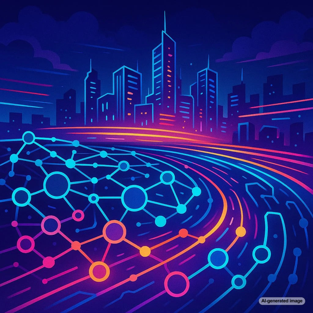 A futuristic digital landscape representing the evolution of SEO in a post-PageRank, zero-SERP world