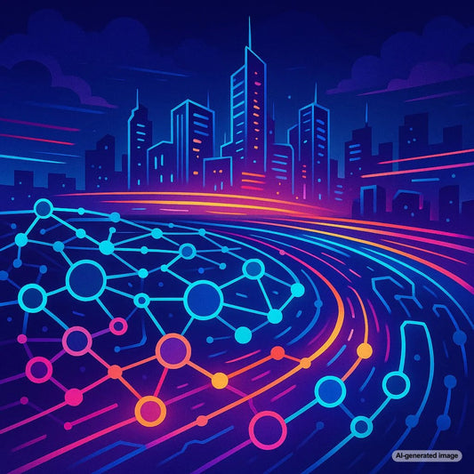 A futuristic digital landscape representing the evolution of SEO in a post-PageRank, zero-SERP world