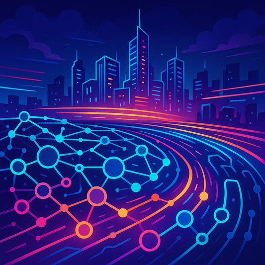 A futuristic digital landscape representing the evolution of SEO in a post-PageRank, zero-SERP world