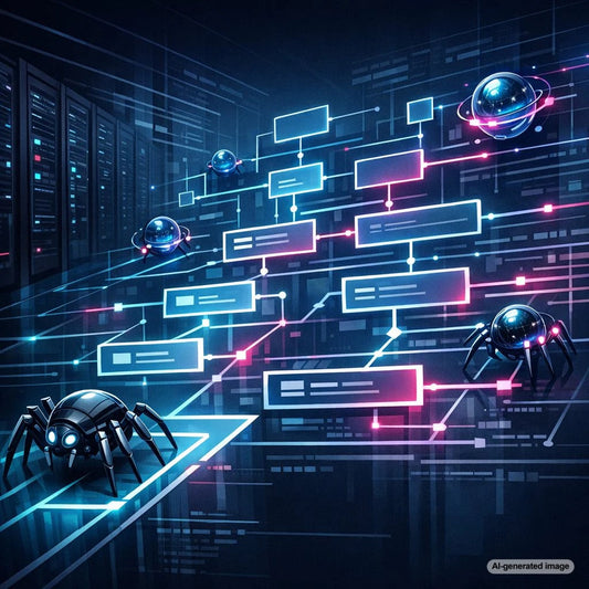 Illustration showing invisible website navigation pathways used by search engine bots to crawl and index content