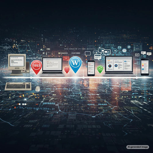 An illustration depicting the evolution of blogging platforms over time