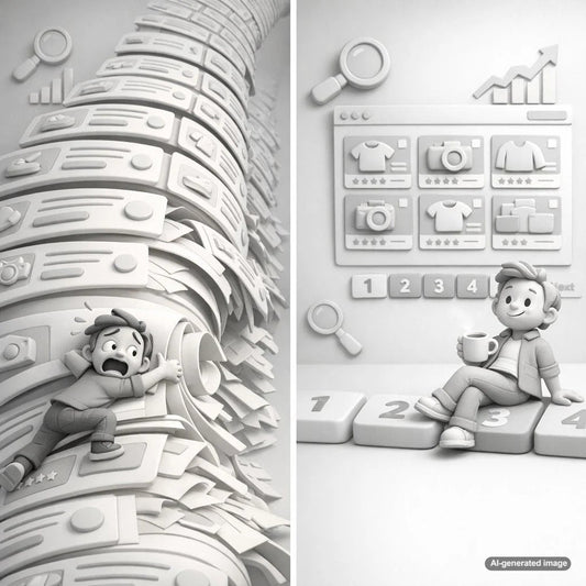 Illustration comparing infinite scroll and pagination for SEO performance and user experience