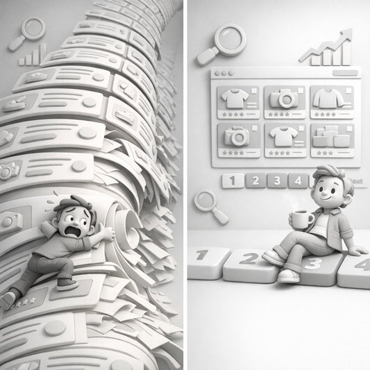 Illustration comparing infinite scroll and pagination for SEO performance and user experience