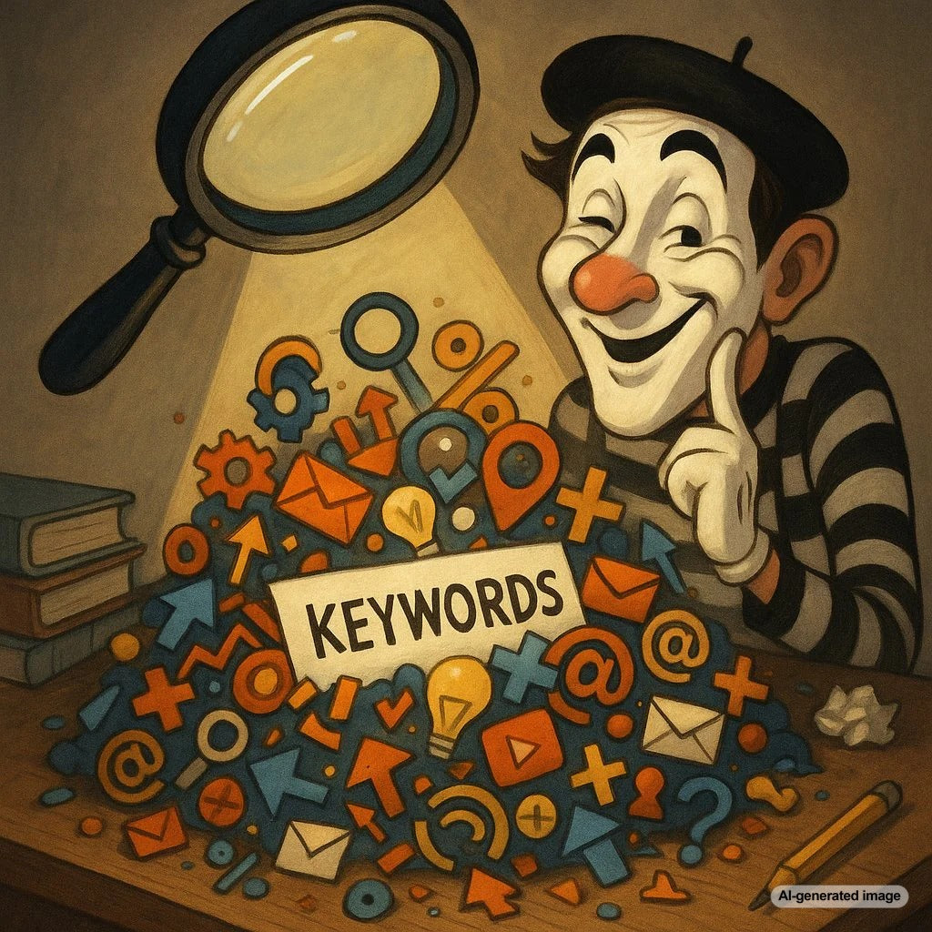 Illustration showing keyword density myth busted with playful graphics