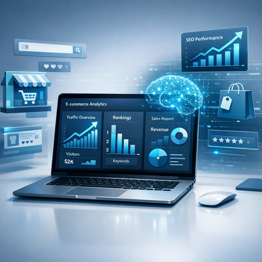 Illustration of an e-commerce storefront appearing in Google Search News tab results