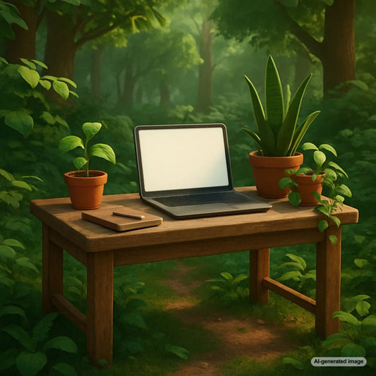 Illustration depicting eco-friendly blogging practices with green elements