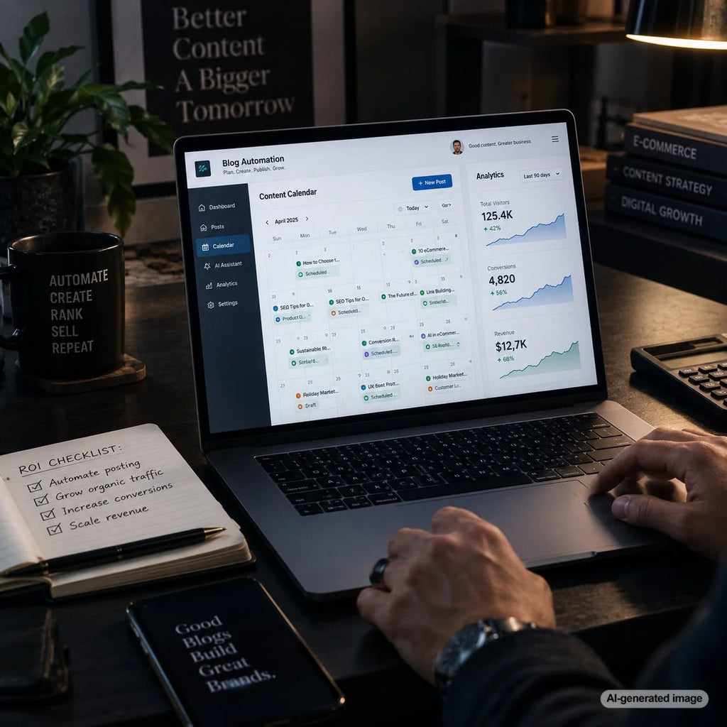 Automated WordPress blog publishing schedule representing improved content workflow, organic growth, and marketing ROI