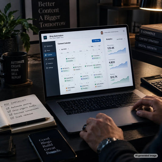 Automated WordPress blog publishing schedule representing improved content workflow, organic growth, and marketing ROI