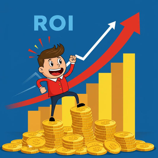 Online retailer analyzing blogging ROI metrics on a laptop