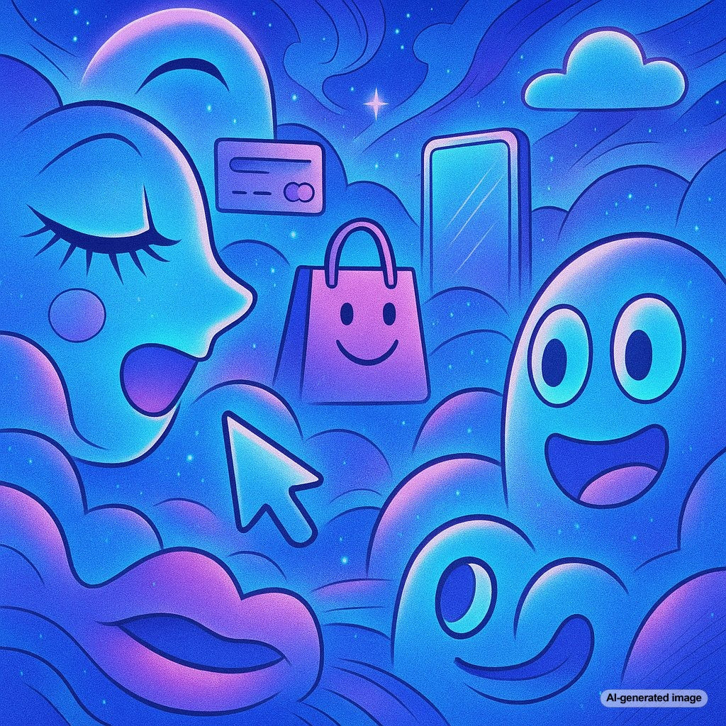 Whimsical face-like shapes in marketing visuals illustrating digital pareidolia effect