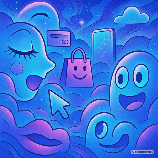 Whimsical face-like shapes in marketing visuals illustrating digital pareidolia effect