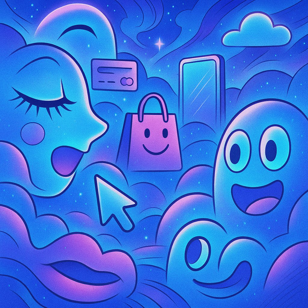 Whimsical face-like shapes in marketing visuals illustrating digital pareidolia effect