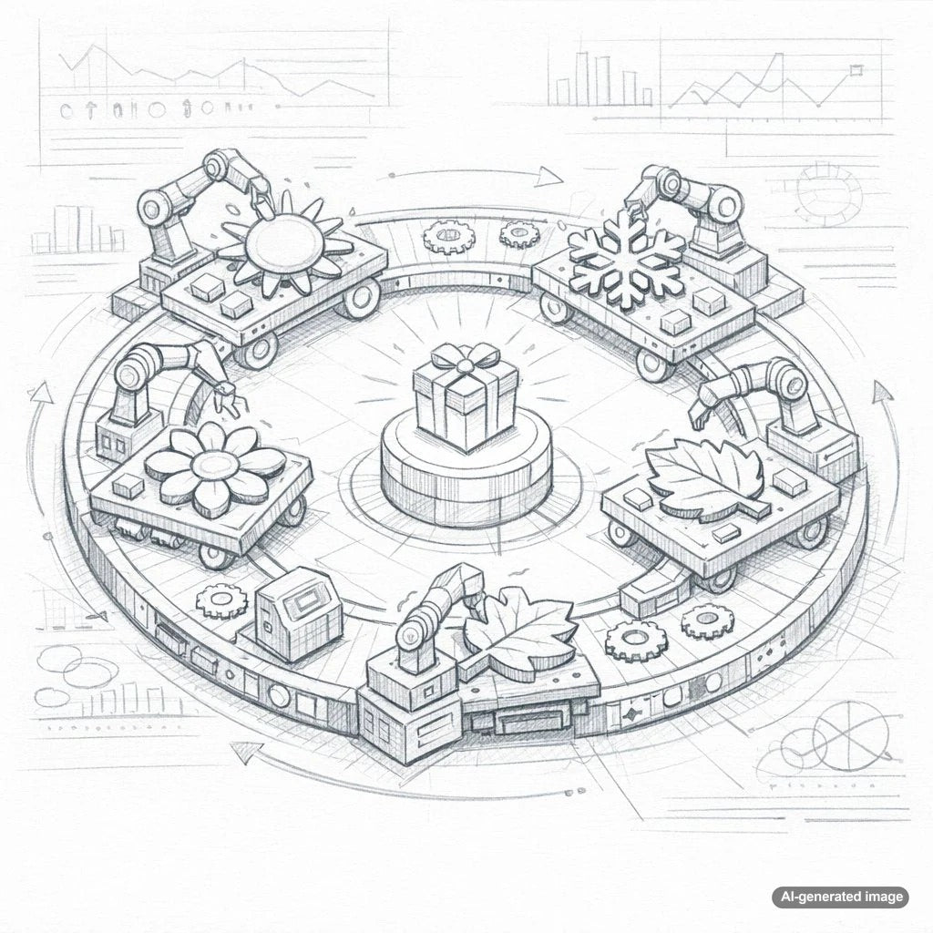 Illustration representing seasonal ecommerce products and year-round optimization strategy