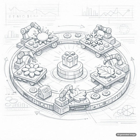 Illustration representing seasonal ecommerce products and year-round optimization strategy