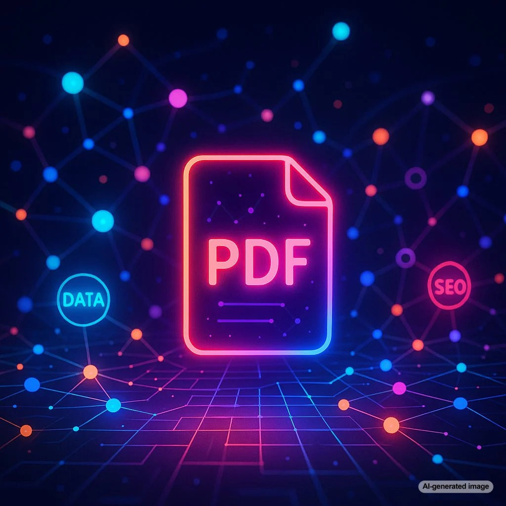 Illustration showing the secret SEO potential of PDFs with graphs and ranking arrows