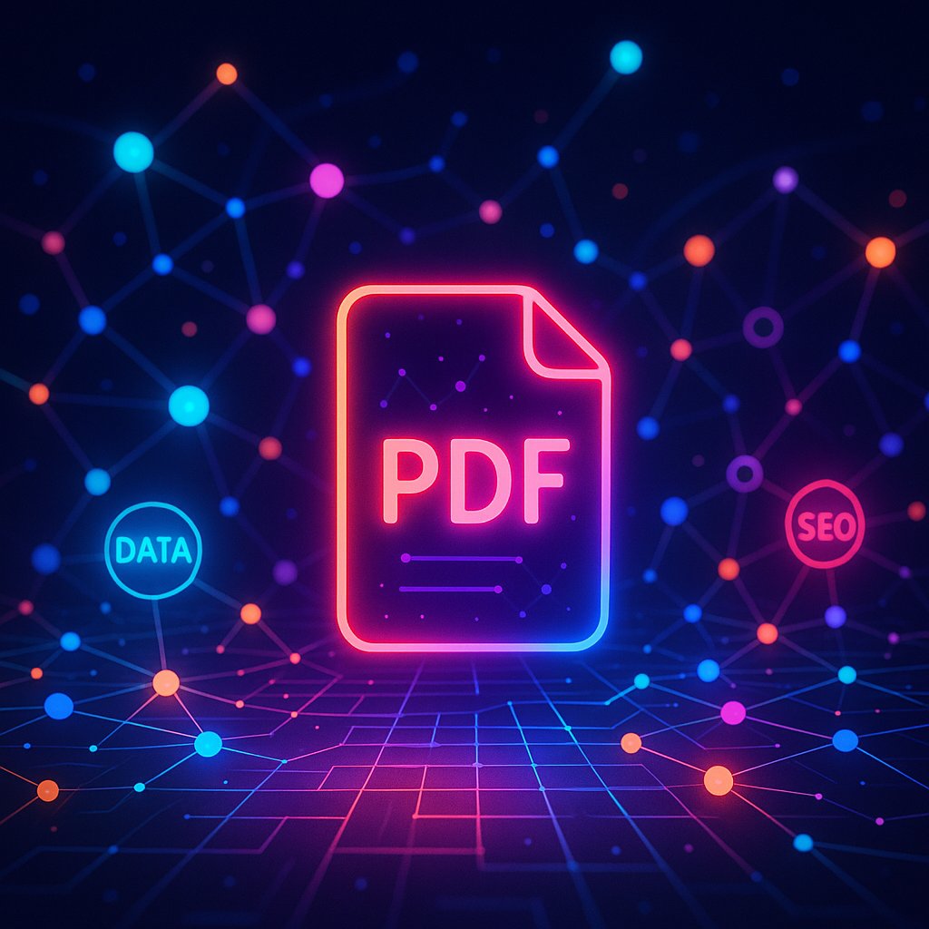 Illustration showing the secret SEO potential of PDFs with graphs and ranking arrows
