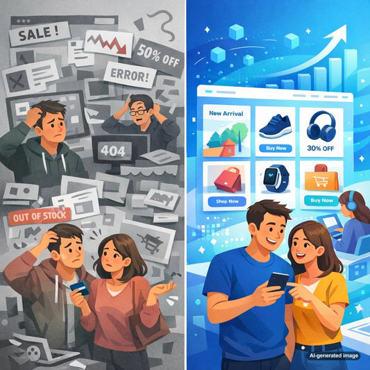 Illustration showing website redesign changes impacting SEO rankings and organic traffic