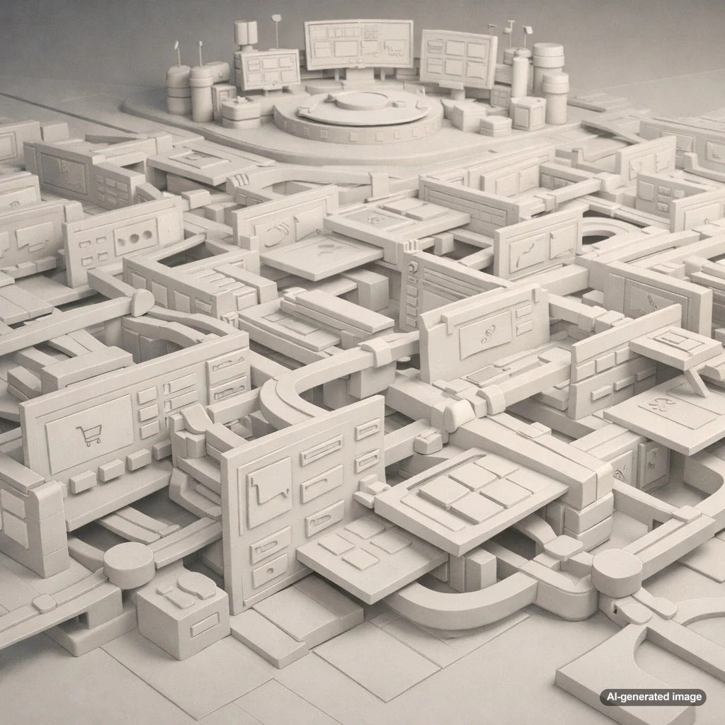 Illustration of website site architecture with faceted navigation filters causing an SEO crawl and index bloat maze