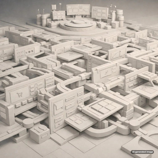 Illustration of website site architecture with faceted navigation filters causing an SEO crawl and index bloat maze
