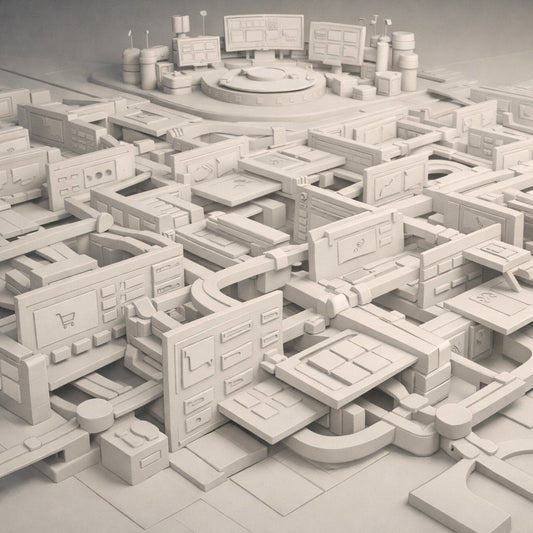 Illustration of website site architecture with faceted navigation filters causing an SEO crawl and index bloat maze