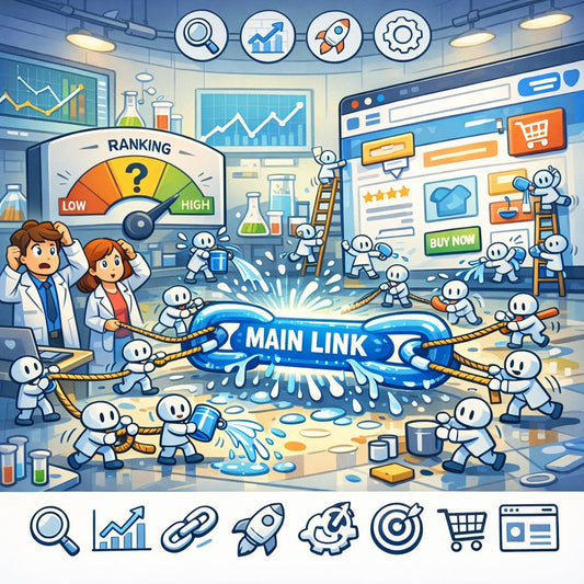 Illustration explaining the sitewide link dilution problem and its impact on SEO rankings