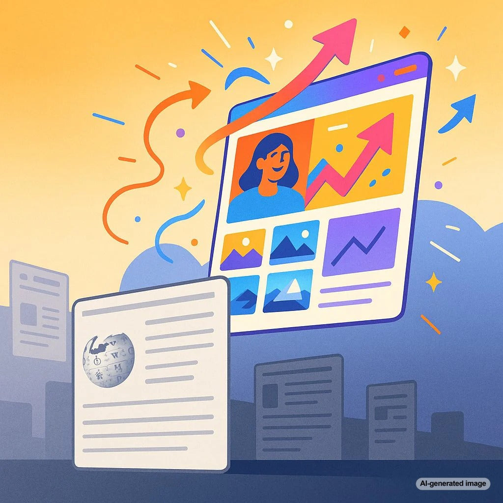 Website outranking Wikipedia using stock images