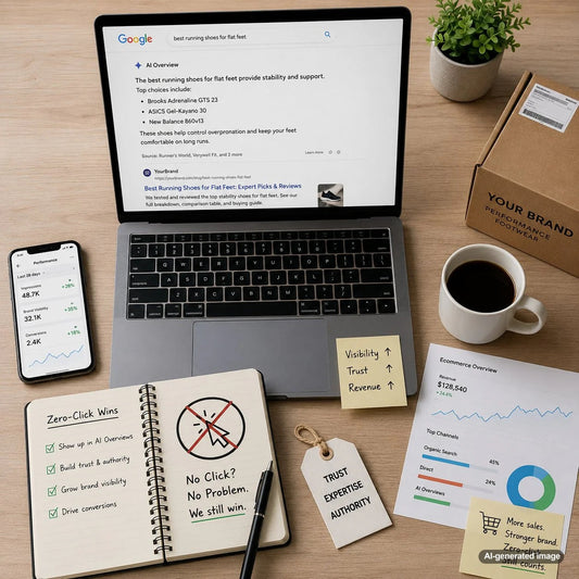 Business owner analyzing zero-click search visibility and SEO performance on a digital dashboard