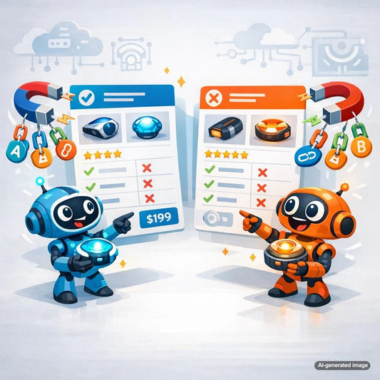 Illustration showing product comparison pages attracting organic backlinks and search visibility