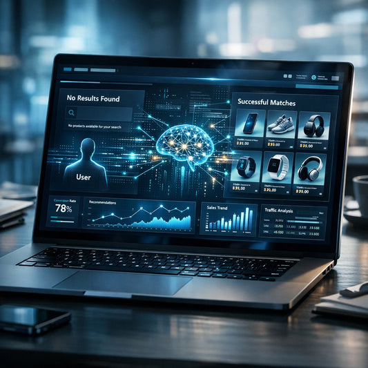 Illustration showing how a product not found search can lead to customer discovery and improved user experience