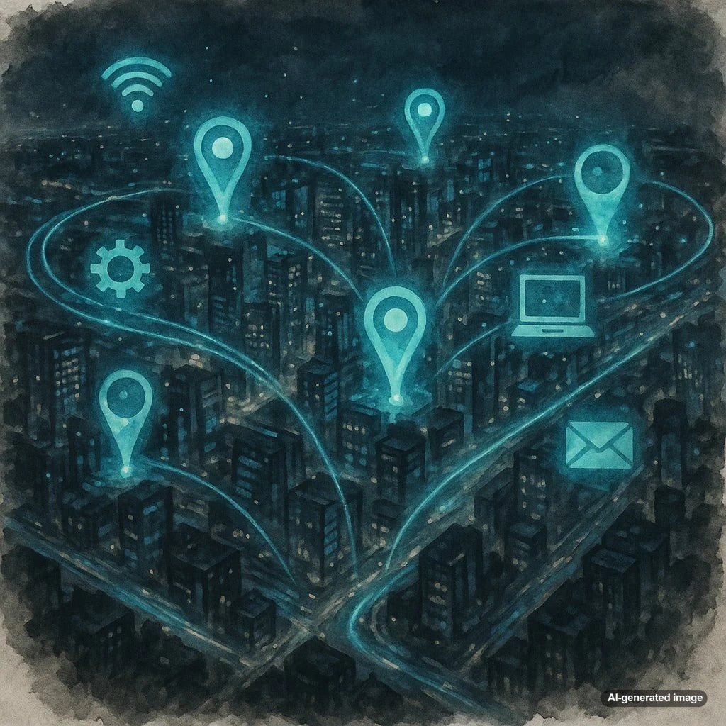 Illustration of geofencing and beacon technology in action for local SEO