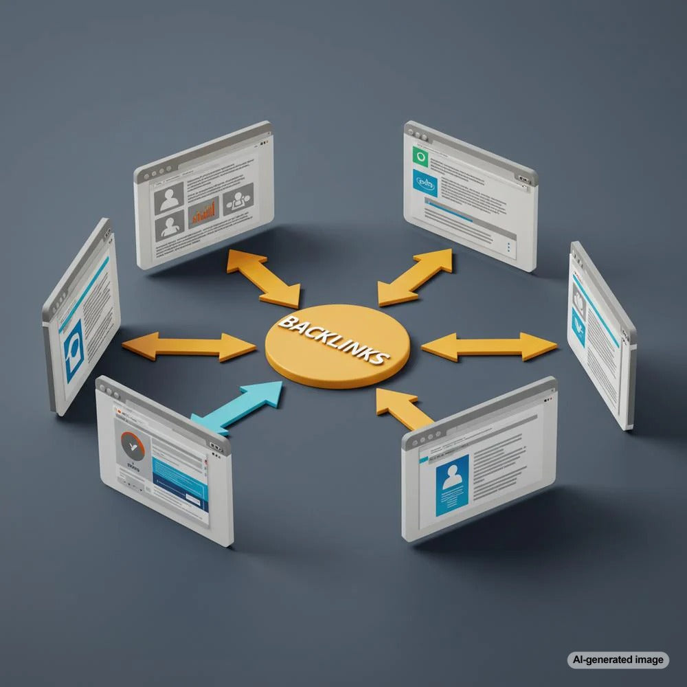 Illustration depicting the concept of backlinks connecting various websites to a central blog