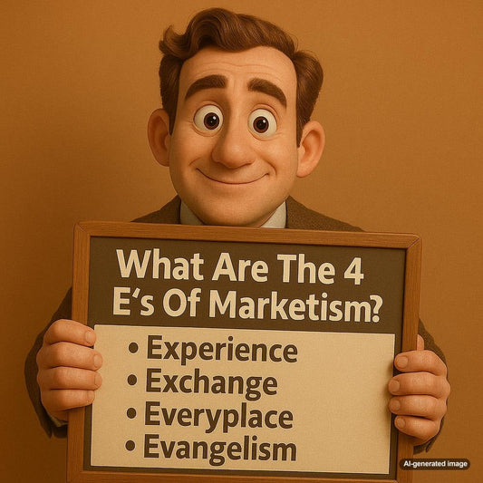 Infographic illustrating the 4 E's of Marketing: Experience, Exchange, Everyplace, Evangelism