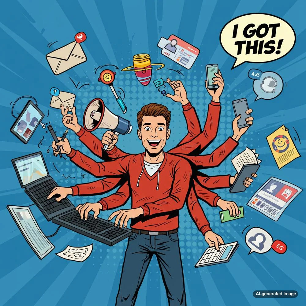 Content marketer strategizing with digital tools
